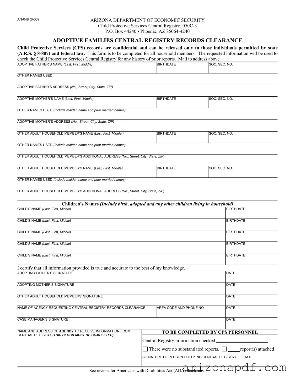 Fill in a Valid An 048 Arizona Template