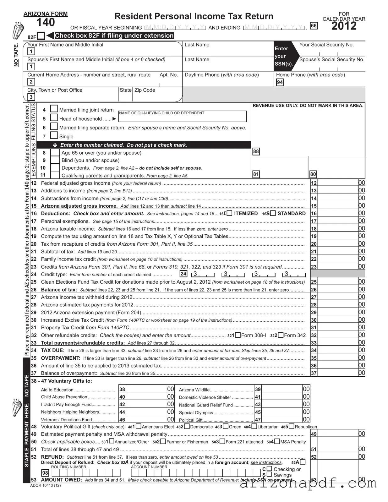 Fill in a Valid Arizona 140 Template