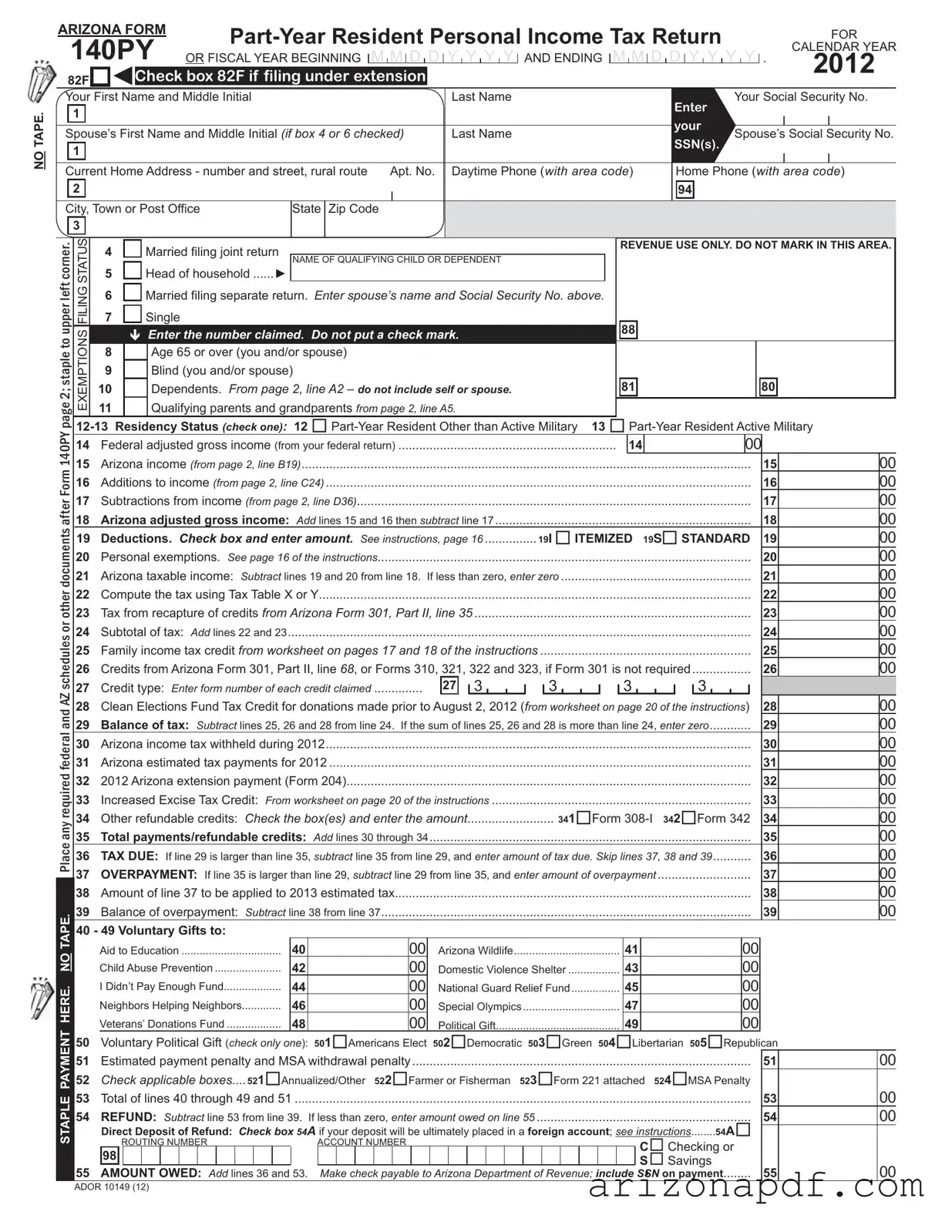 Fill in a Valid Arizona 140Py Template