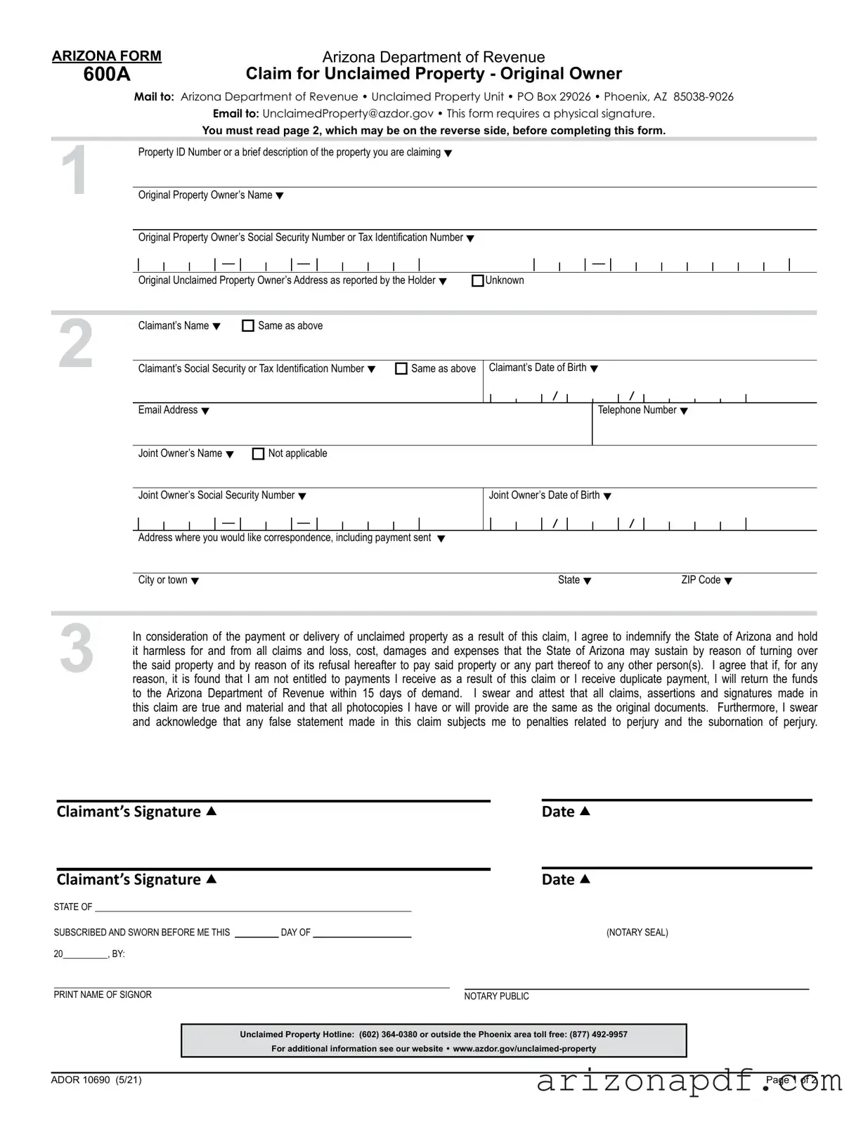 Fill in a Valid Arizona 600A Template