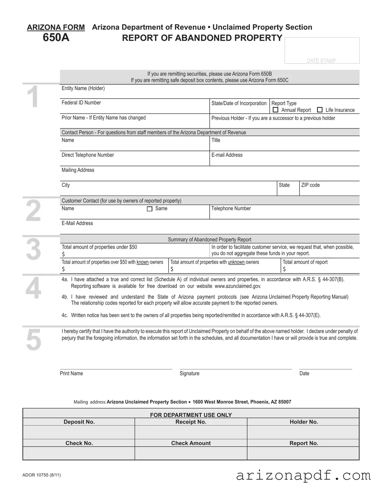 Fill in a Valid Arizona 650A Template