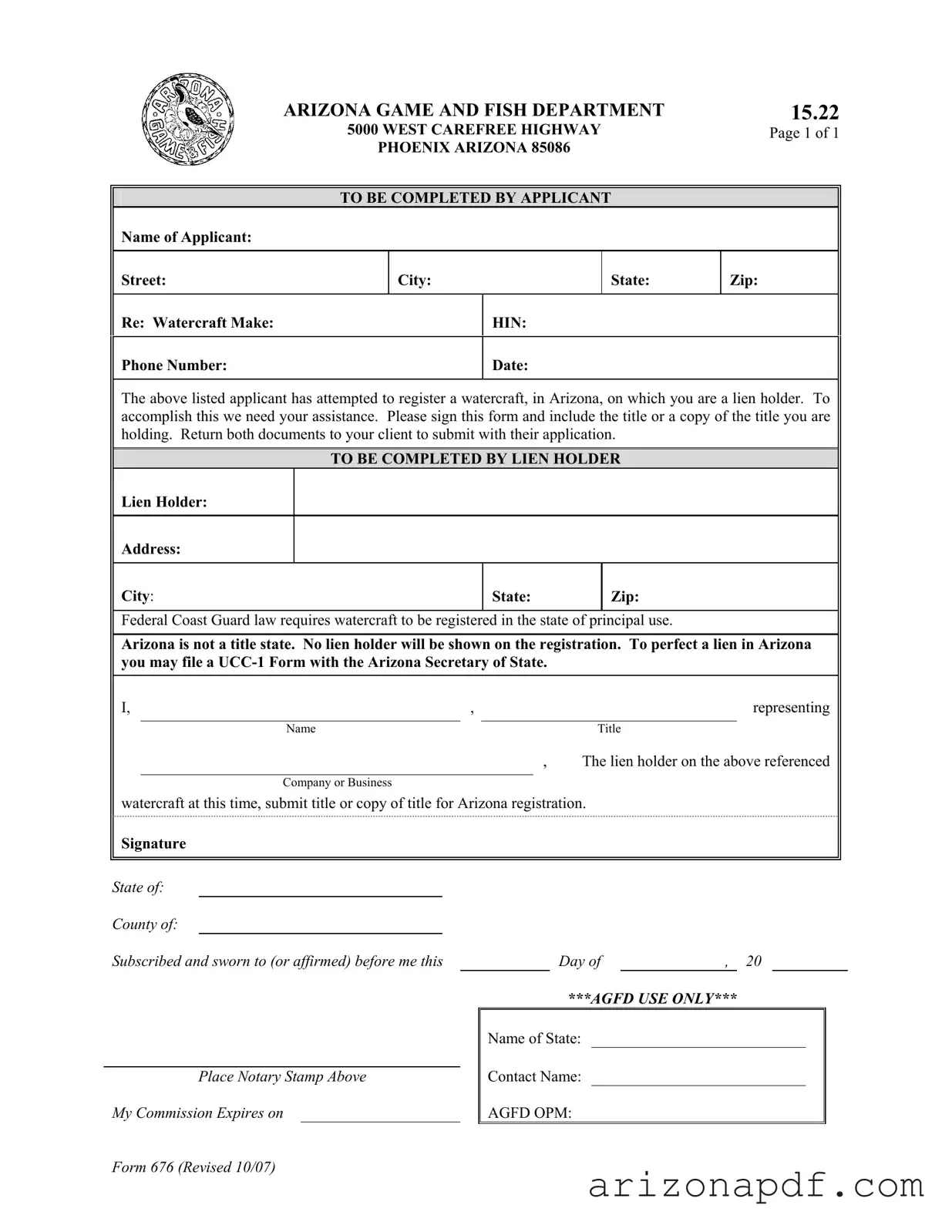 Fill in a Valid Arizona 676 Template