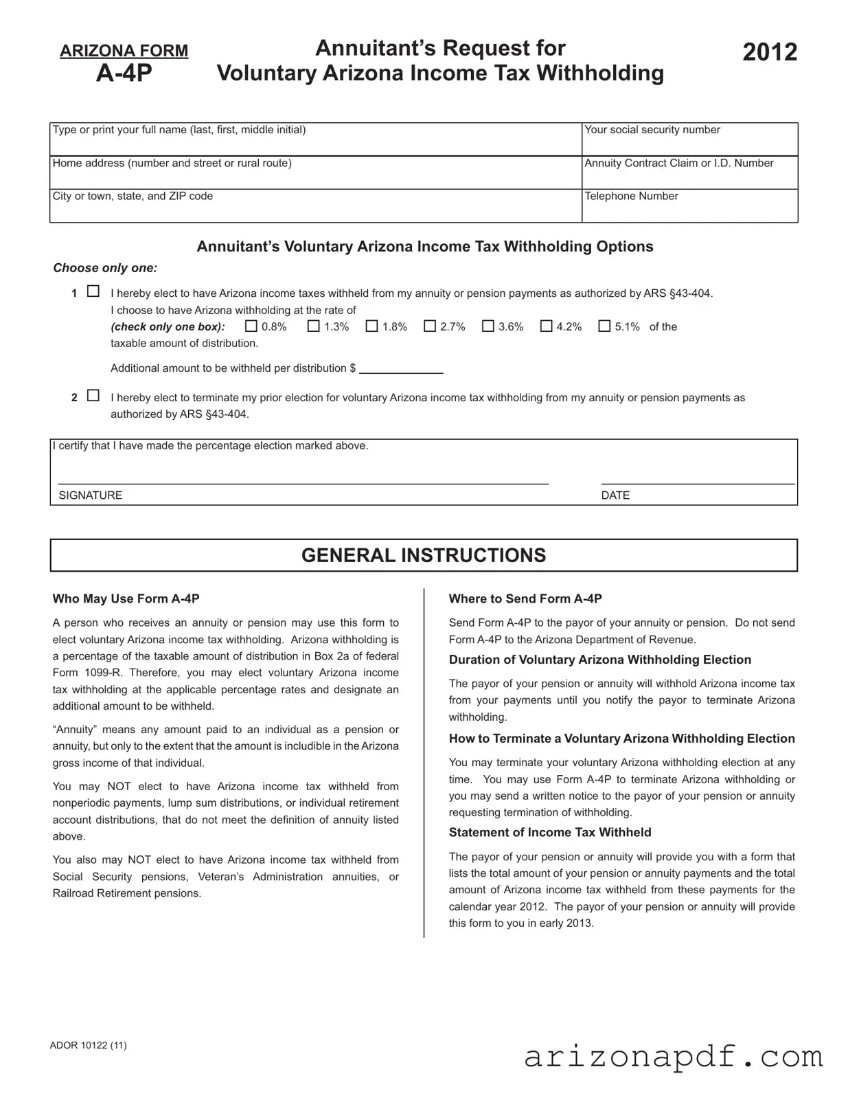 Fill in a Valid Arizona A 4P Template