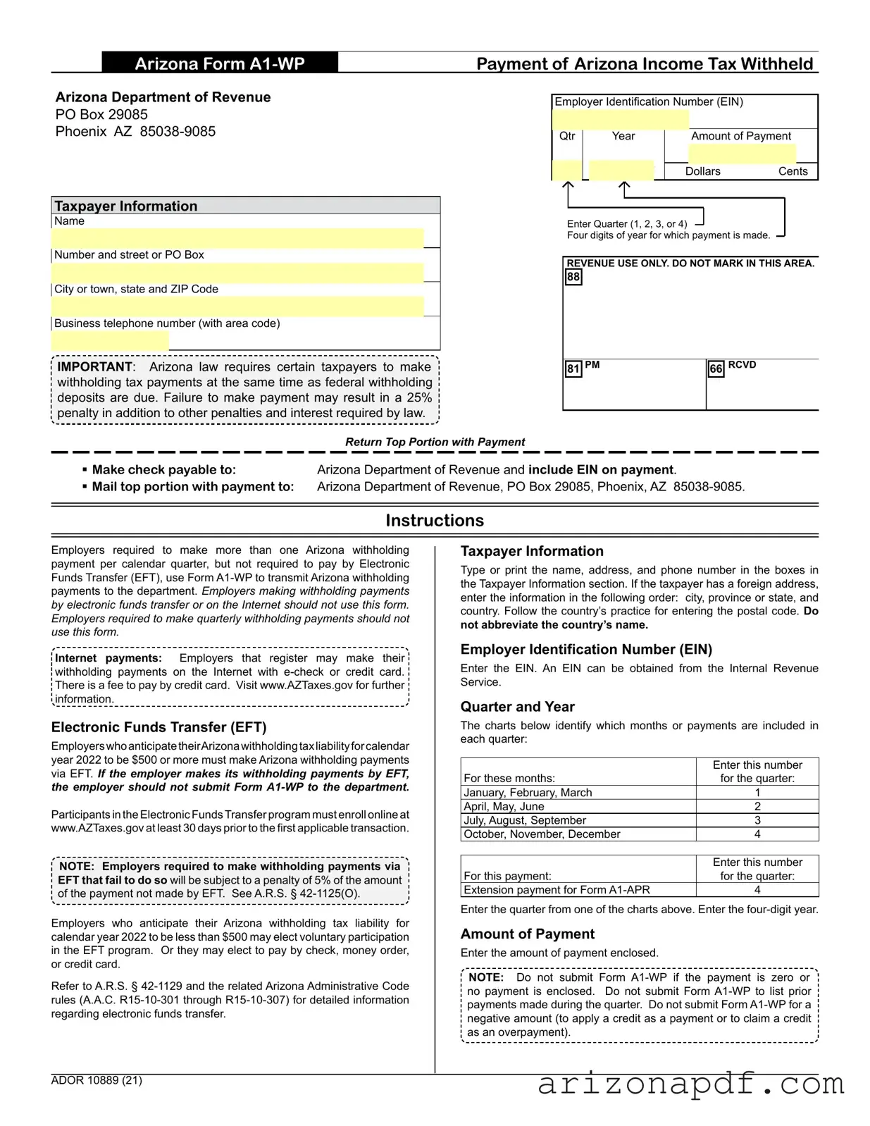 Fill in a Valid Arizona A1 Wp Template