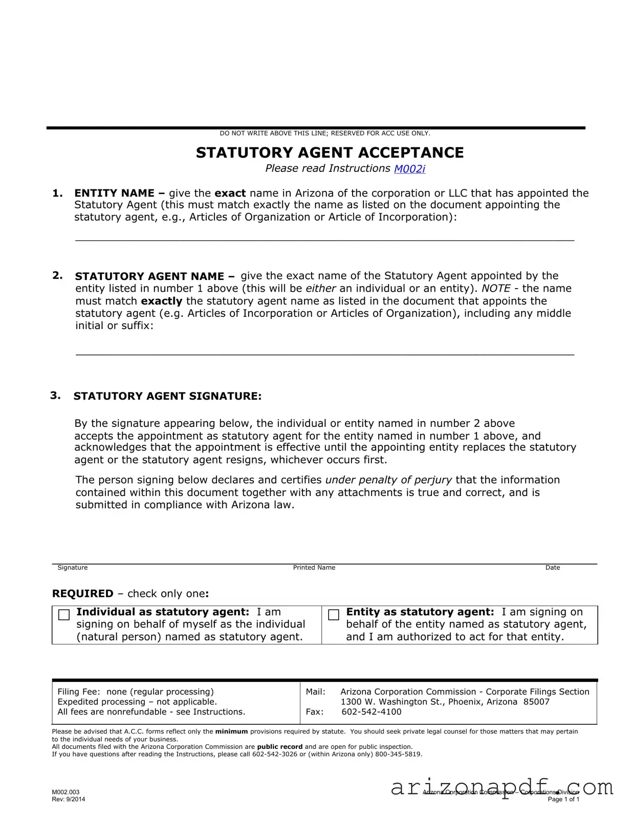 Fill in a Valid Arizona Agent Template