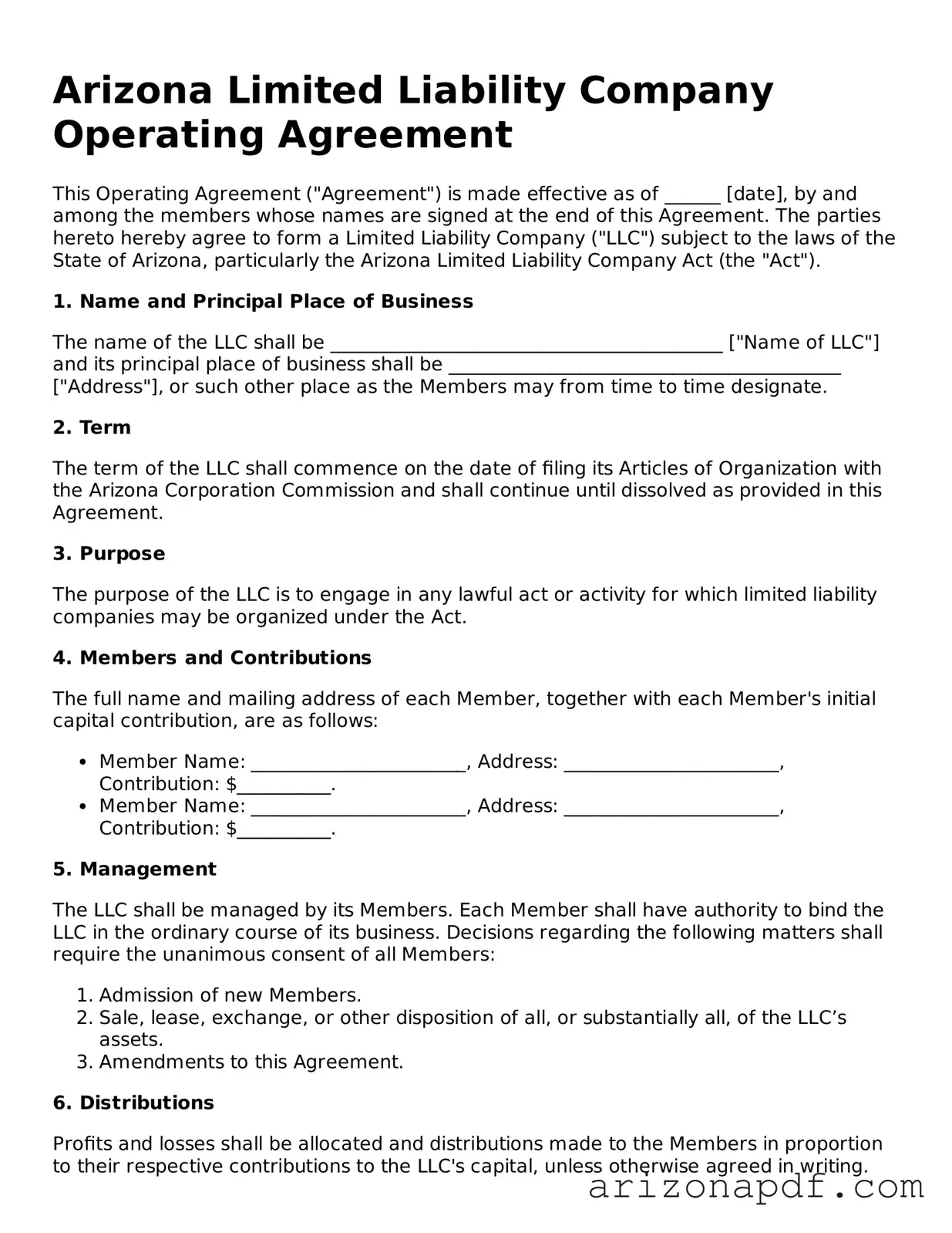 Legal Arizona Operating Agreement Document