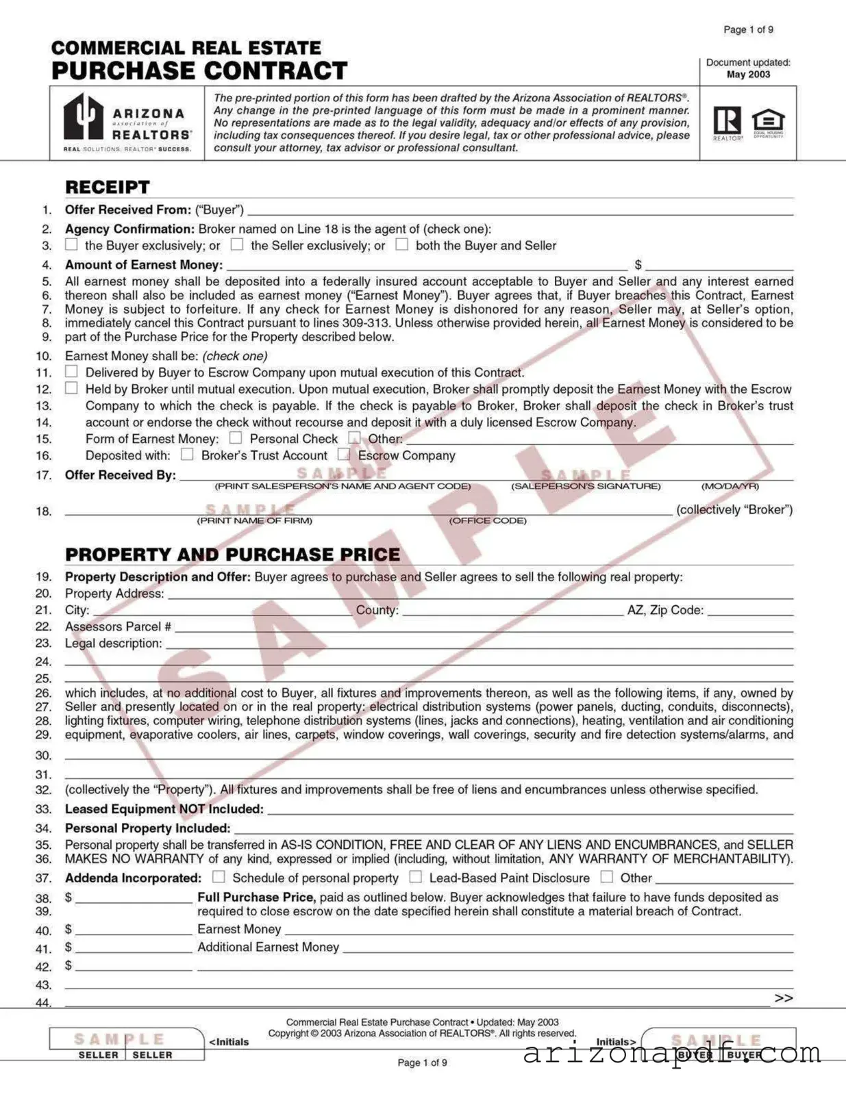 Fill in a Valid Arizona Commercial Real Contract Template