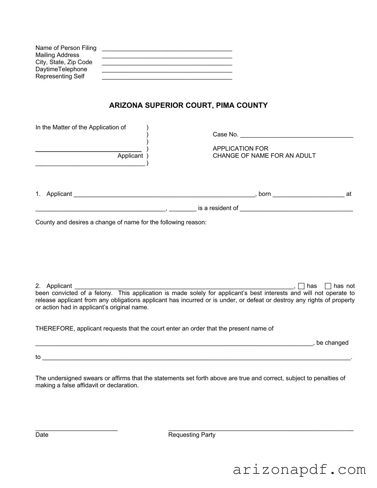 Fill in a Valid Arizona Court Change Name Template