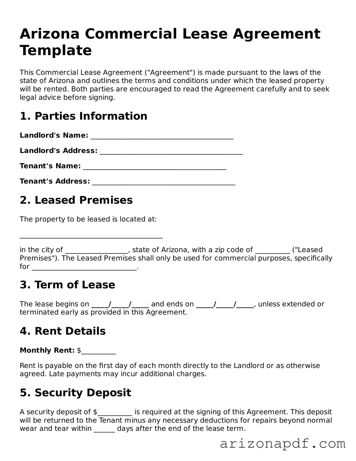 Legal Arizona Commercial Lease Agreement Document