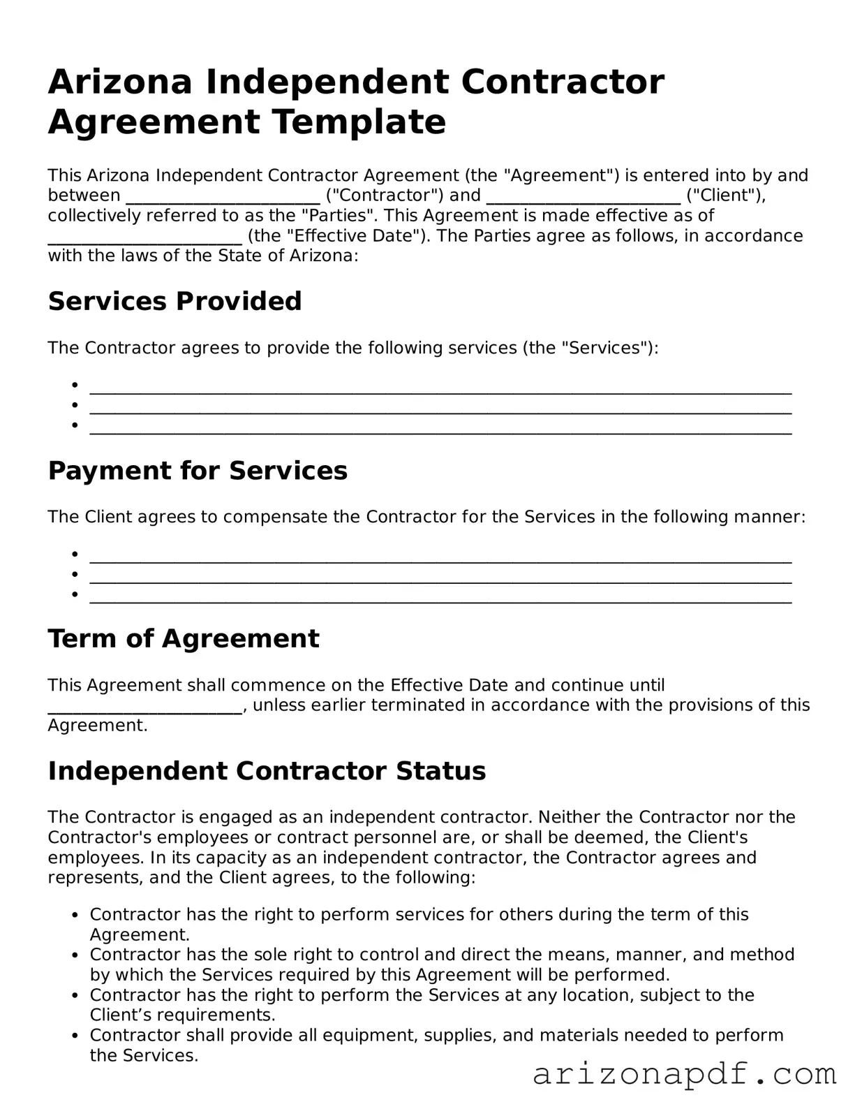 Legal Arizona Independent Contractor Agreement Document