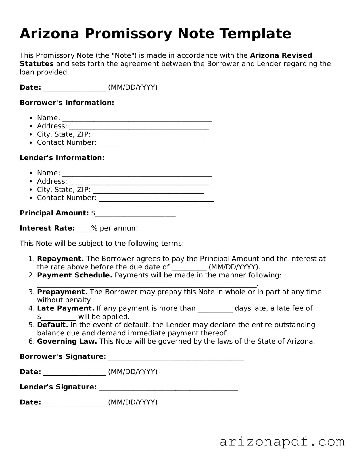 Legal Arizona Promissory Note Document