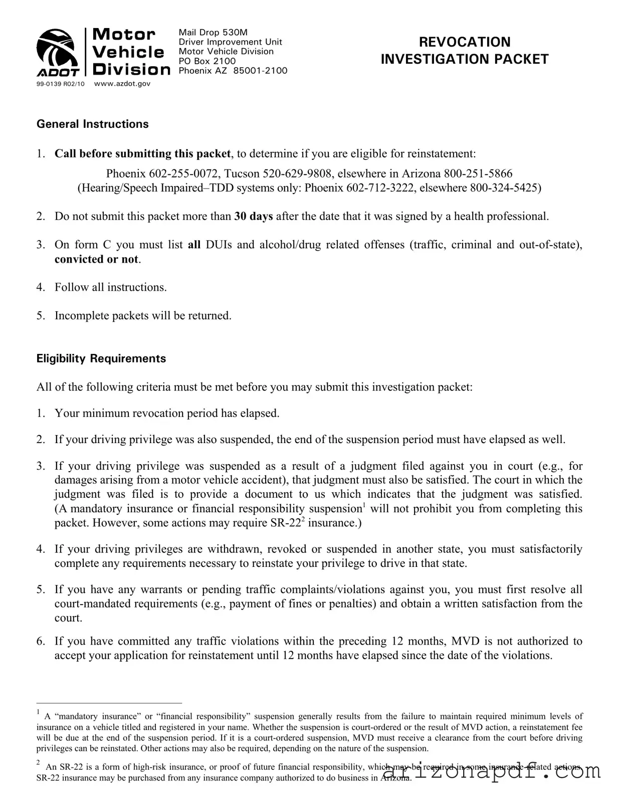 Fill in a Valid Arizona Motor Vehicle Division Packet Template