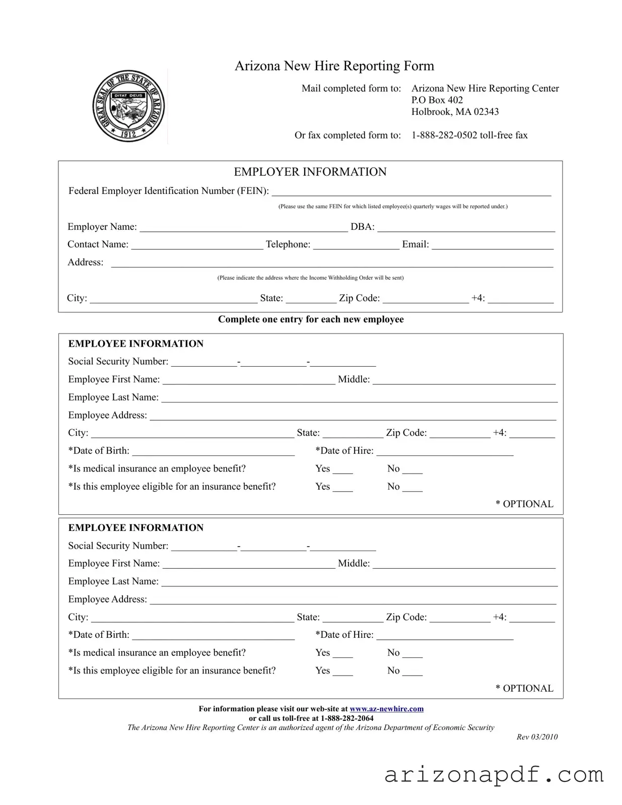Fill in a Valid Arizona New Hire Reporting Template
