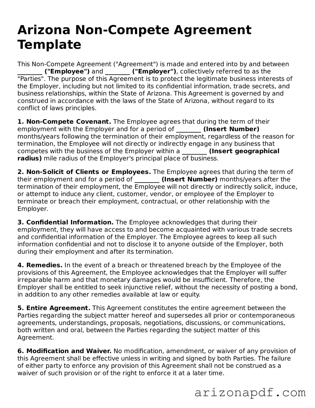 Legal Arizona Non-compete Agreement Document