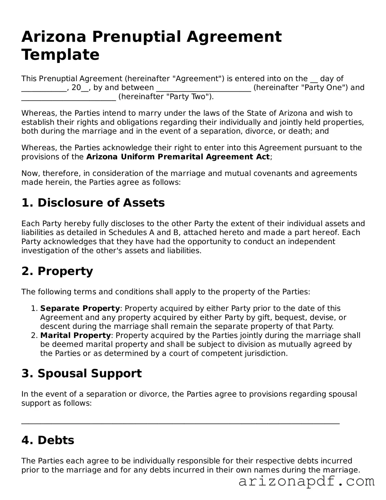 Legal Arizona Prenuptial Agreement Document