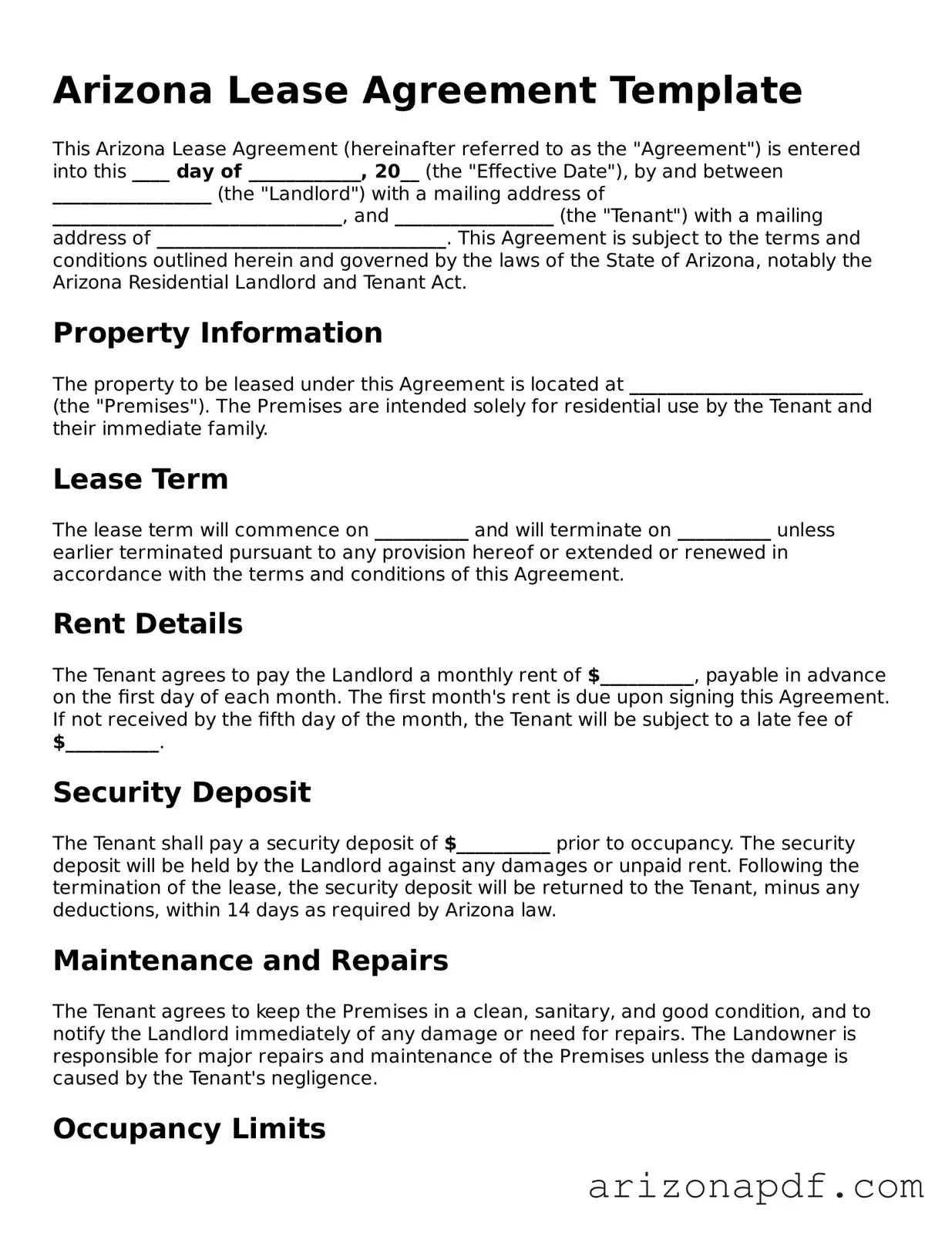 Legal Arizona Lease Agreement Document