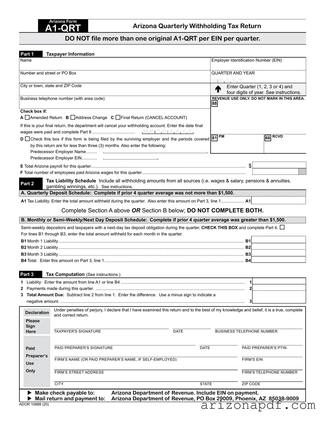 Fill in a Valid Arizona Tax Return Template