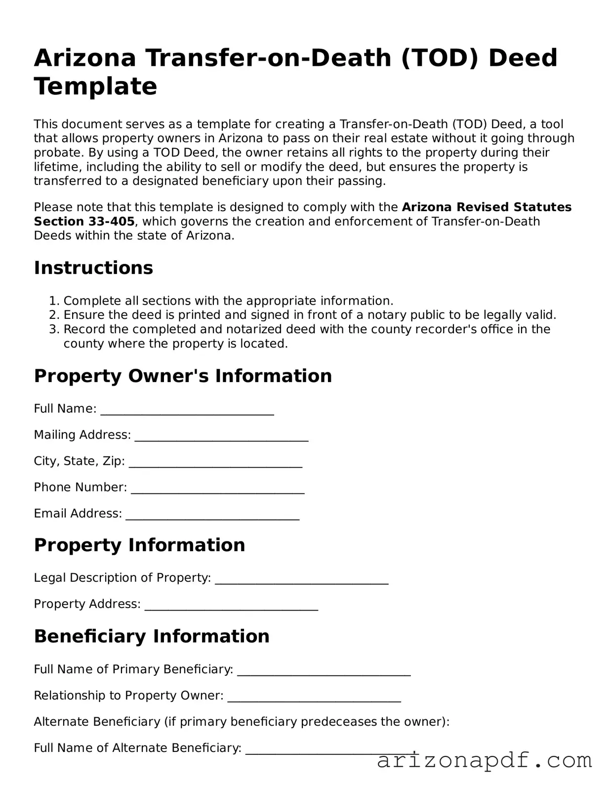 Legal Arizona Transfer-on-Death Deed Document