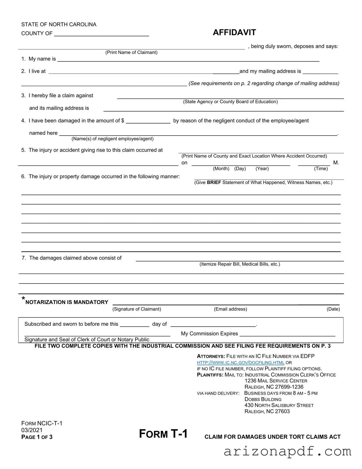 Fill in a Valid Arizona Tort Claim Template