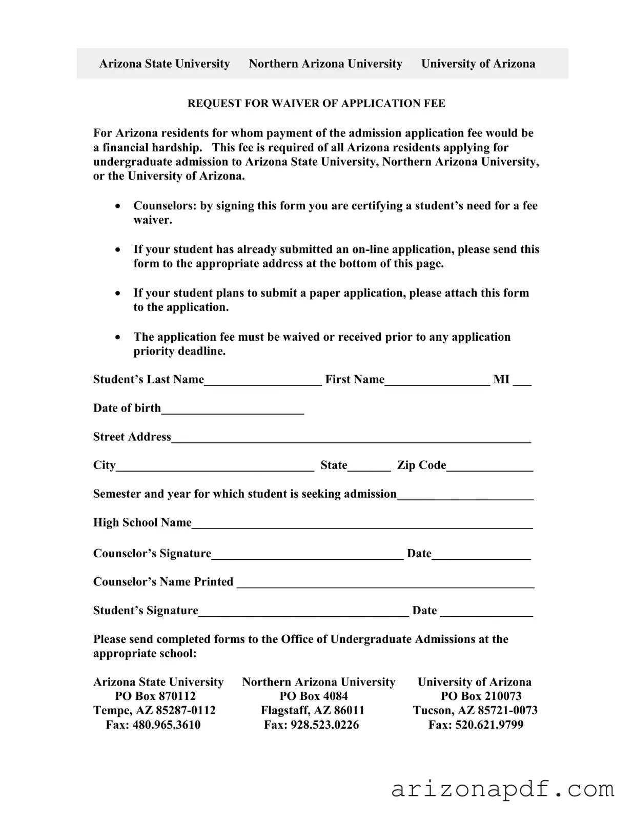 Fill in a Valid Arizona University Application Template