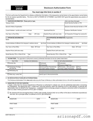 Fill in a Valid Arizona 285 Template