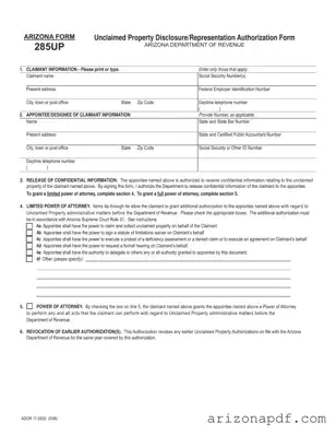 Fill in a Valid Arizona 285Up Template