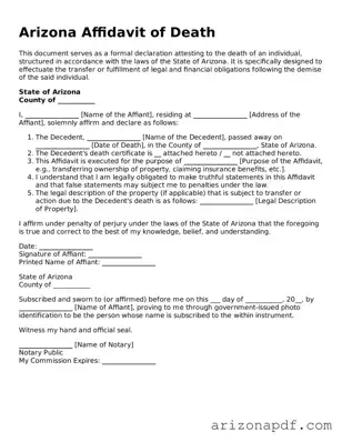 Legal Arizona Affidavit of Death Document