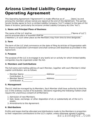 Legal Arizona Operating Agreement Document