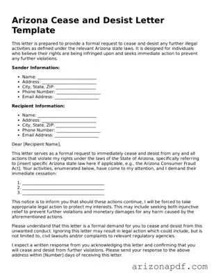 Legal Arizona Cease and Desist Letter Document