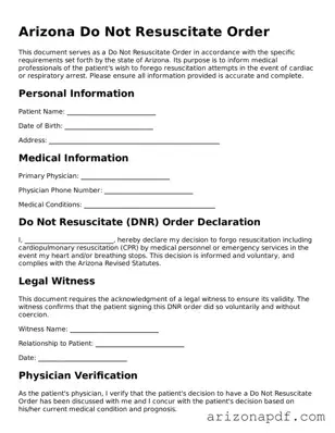 Legal Arizona Do Not Resuscitate Order Document