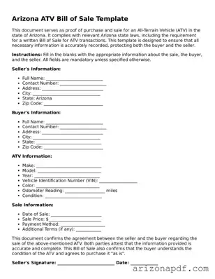 Legal Arizona ATV Bill of Sale Document