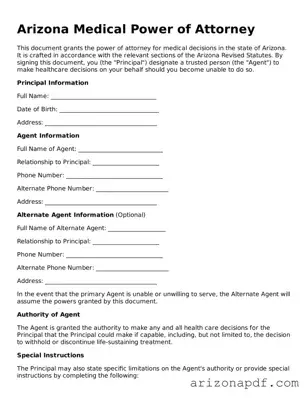 Legal Arizona Medical Power of Attorney Document