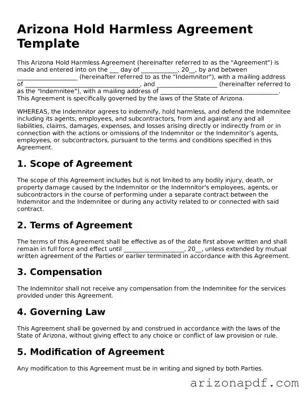 Legal Arizona Hold Harmless Agreement Document