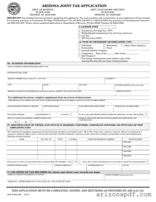 Fill in a Valid Arizona Joint Tax Application Template