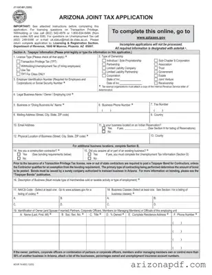 Fill in a Valid Arizona Jt 1 Uc 001 Template