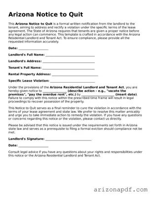 Legal Arizona Notice to Quit Document