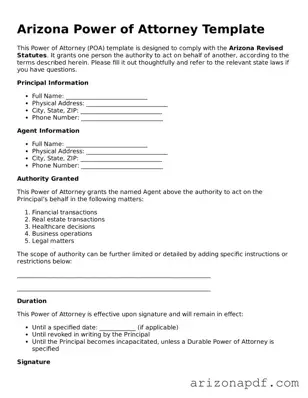Legal Arizona Power of Attorney Document