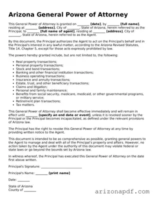 Legal Arizona General Power of Attorney Document