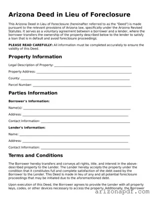 Legal Arizona Deed in Lieu of Foreclosure Document