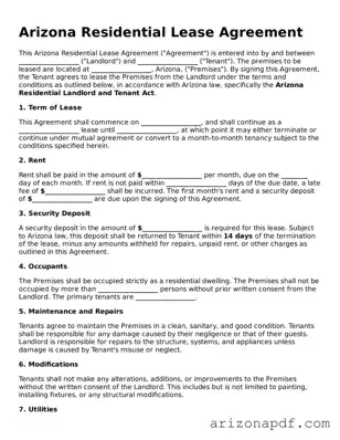 Legal Arizona Residential Lease Agreement Document