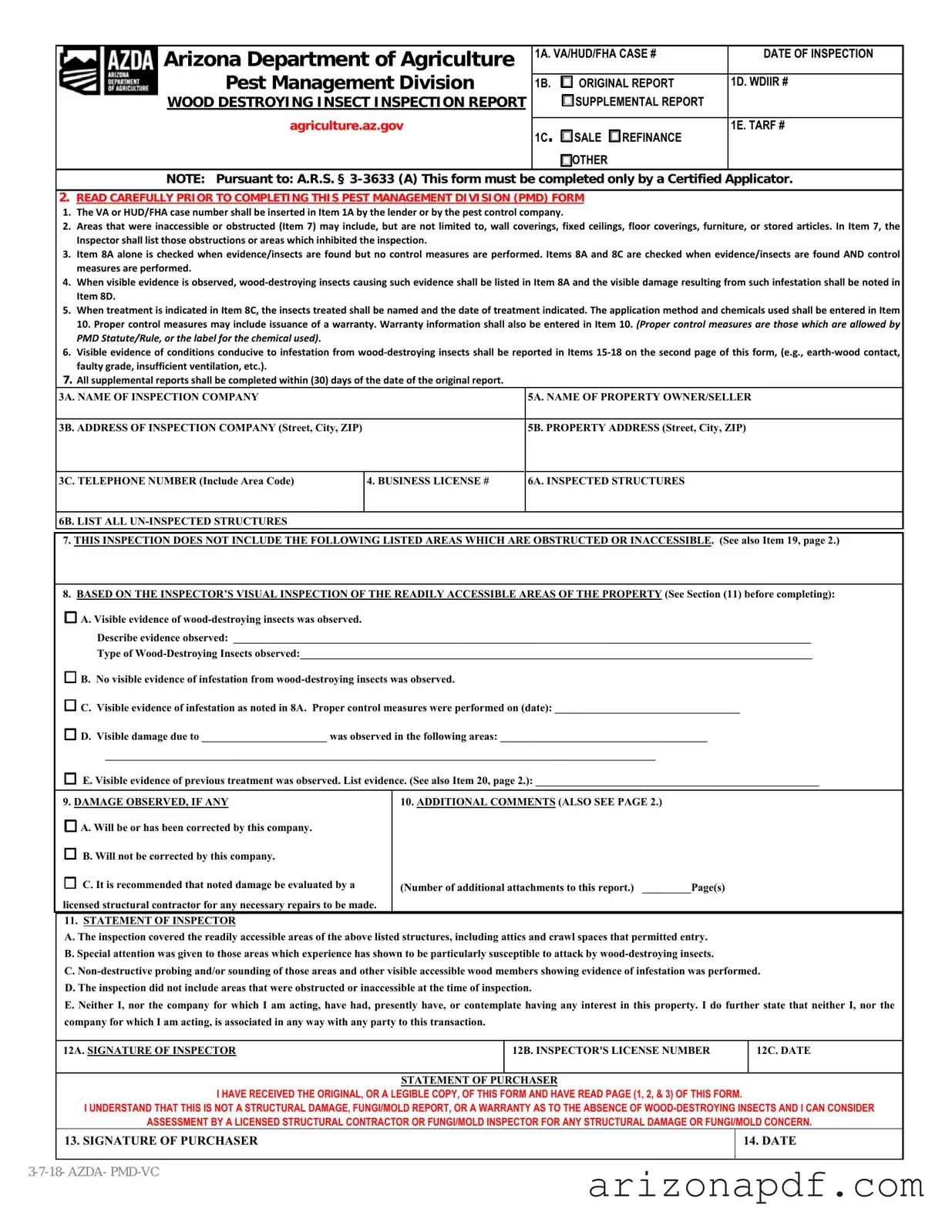 Fill in a Valid Wdiir Arizona Template