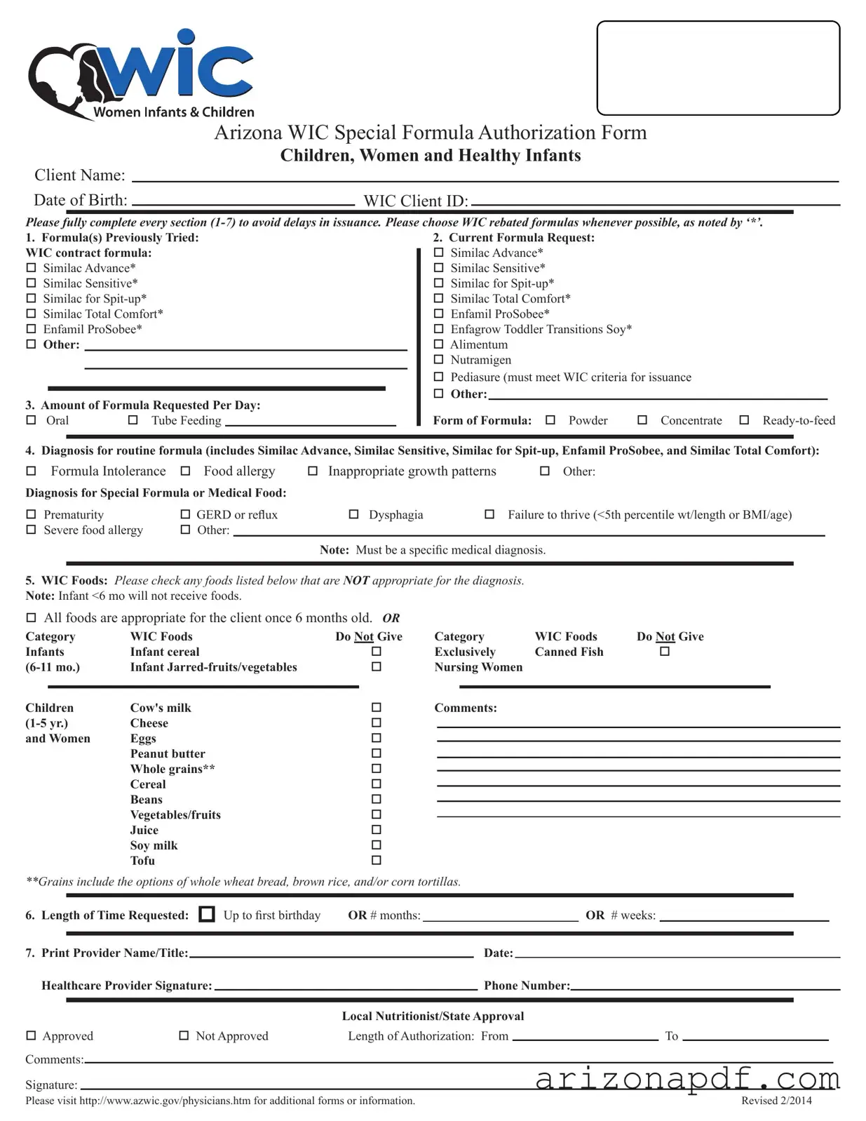 Fill in a Valid Wic Arizona Template